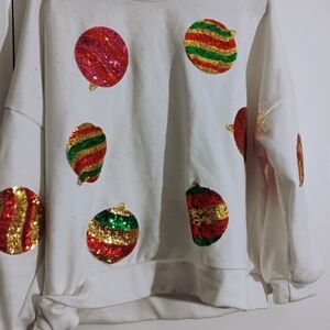 White Sequin Christmas Ornament Sweatshirt